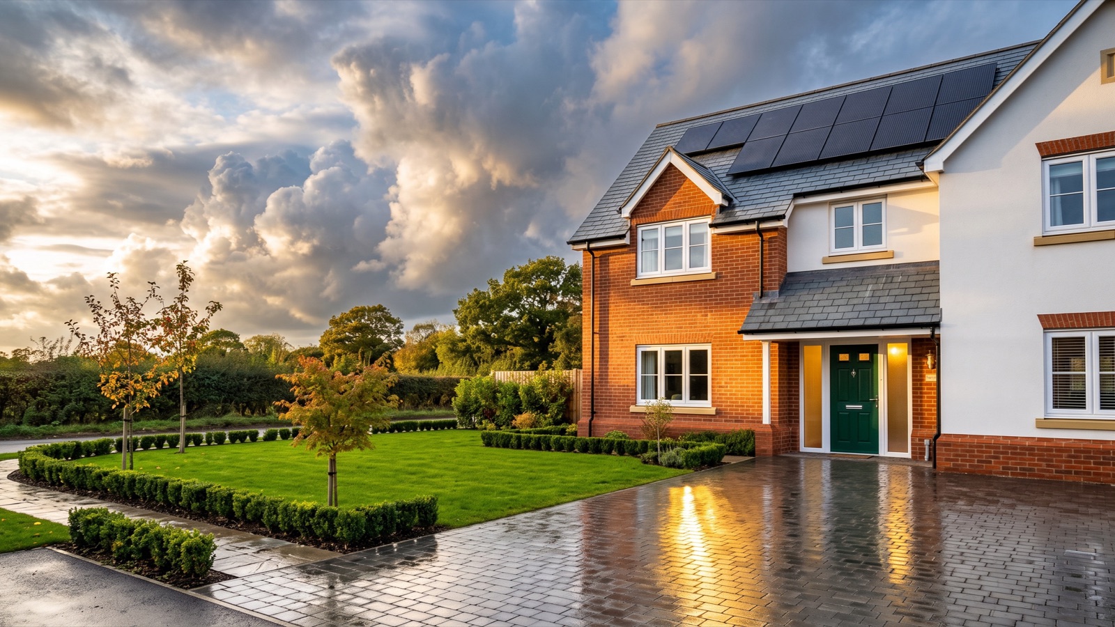 A new-build home in Central Lancashire with in-roof solar panels, the kind found across Buckshaw Village and the newer estates