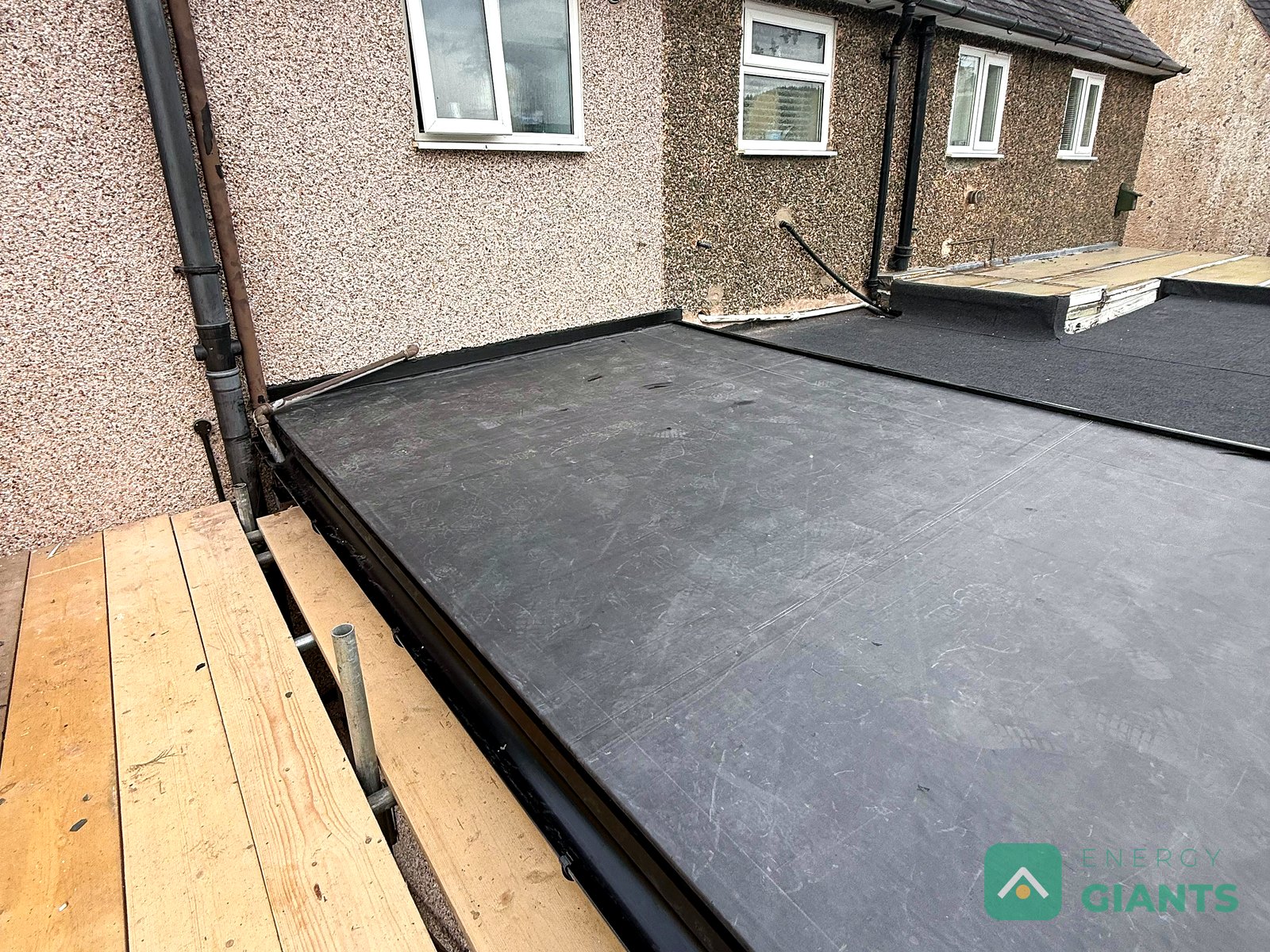 A warm flat roof finished in EPDM rubber in Llanrwst