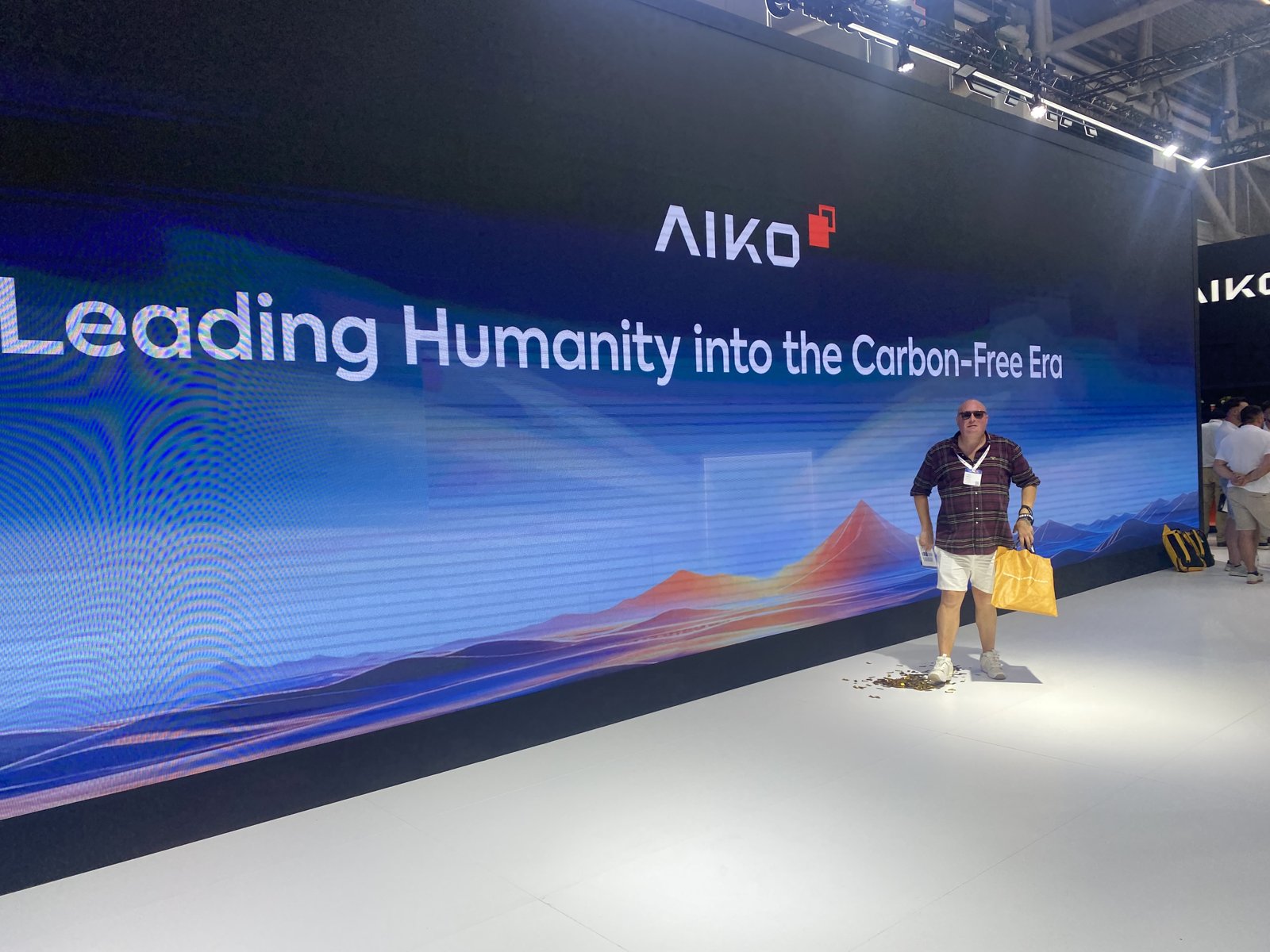 Aiko stand banner at Intersolar Europe in Munich reading Leading Humanity into the Carbon-Free Era