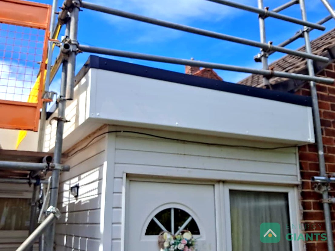 The front of a rear extension with new white fascia boards fitted to match the uPVC cladding