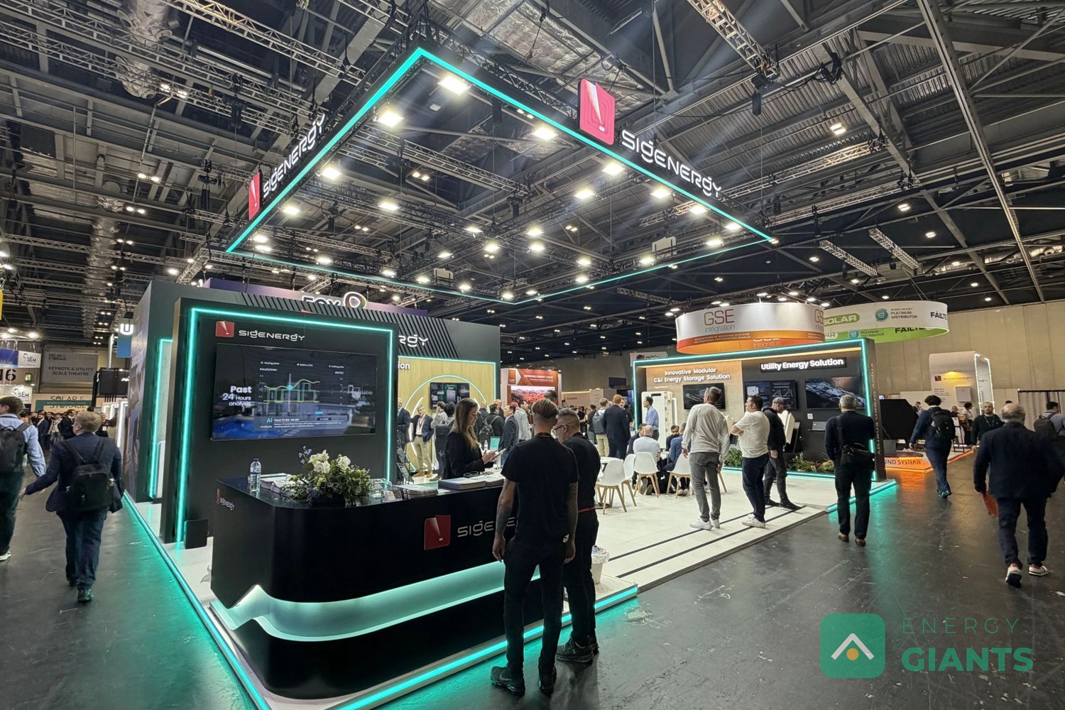 Exhibition hall at Solar and Storage Live, stands and visitors