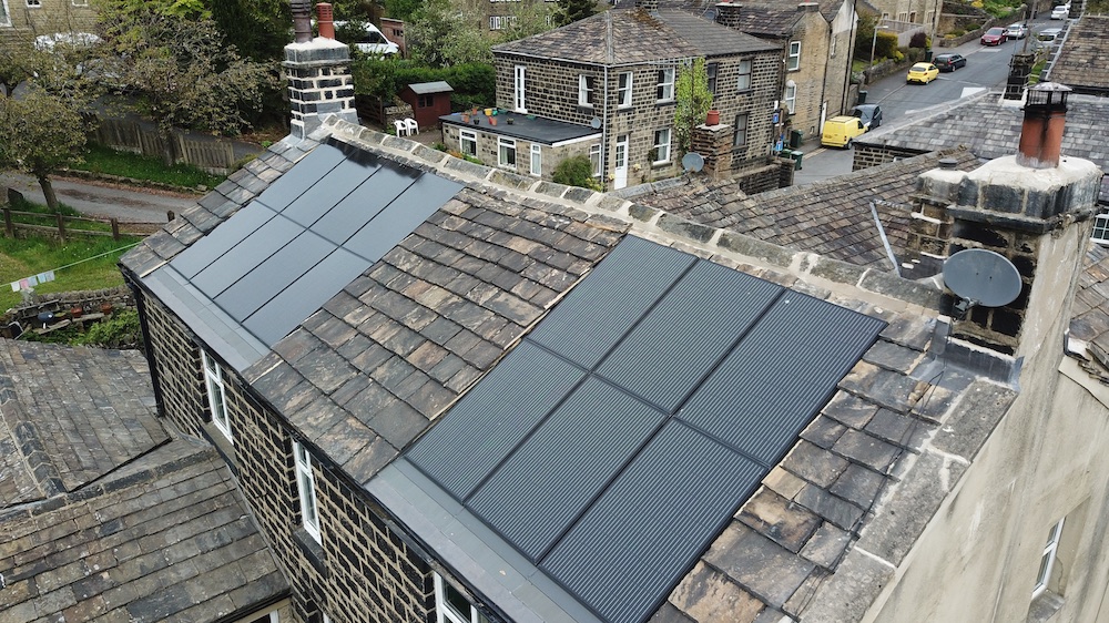 Stone terraced houses in the Lancaster district with in-roof solar panels